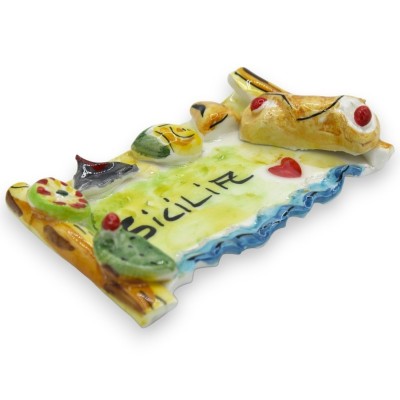 Ímã gigante, cerâmica de Caltagirone, formato de pergaminho, C 13 x 7 cm aprox. (1 unidade) aplicações de elementos sici