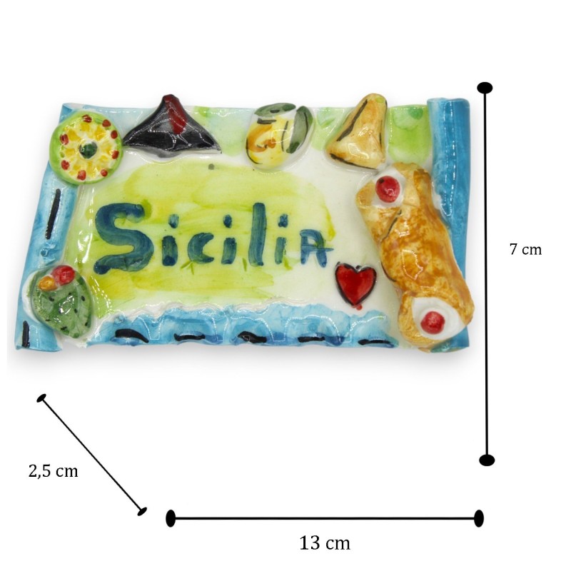 Giant magnet, Caltagirone ceramic, parchment shape, L 13 x 7 cm approx. (1 unit) applications of Sicilian elements - 