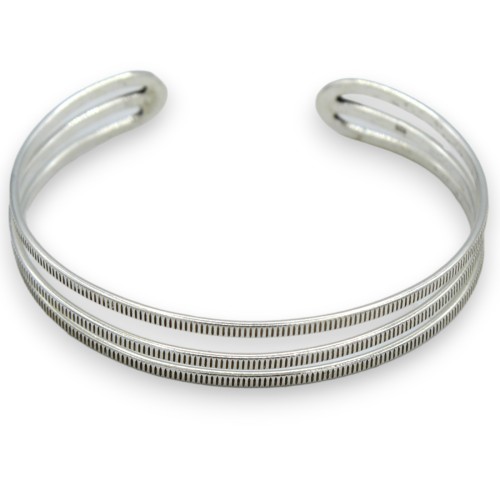Handgemaakte stijve en verstelbare 925 zilveren armband L ca. 17 cm Driebandsmodel - 