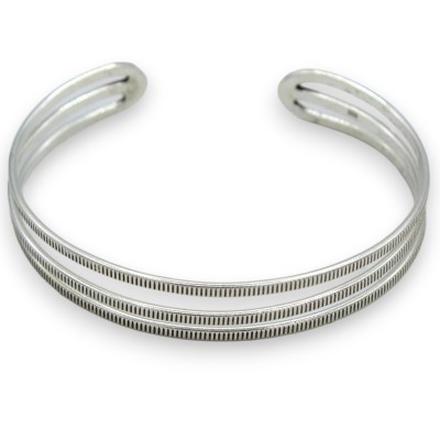 Pulsera Artesanal de Plata 925 Rígida y Ajustable L aprox. Modelo de triple banda - 