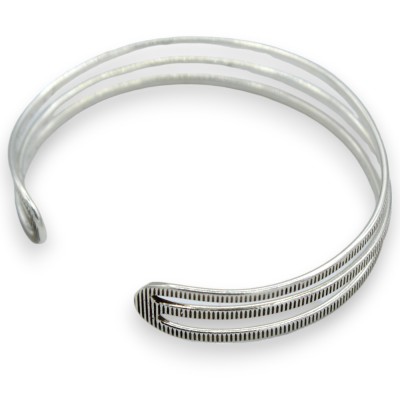 Pulsera Artesanal de Plata 925 Rígida y Ajustable L aprox. Modelo de triple banda - 