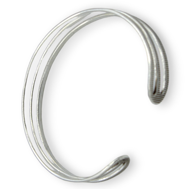 Handgefertigtes, starres und verstellbares Armband aus 925er Silber, L ca. 17 cm. Dreibandmodell - 