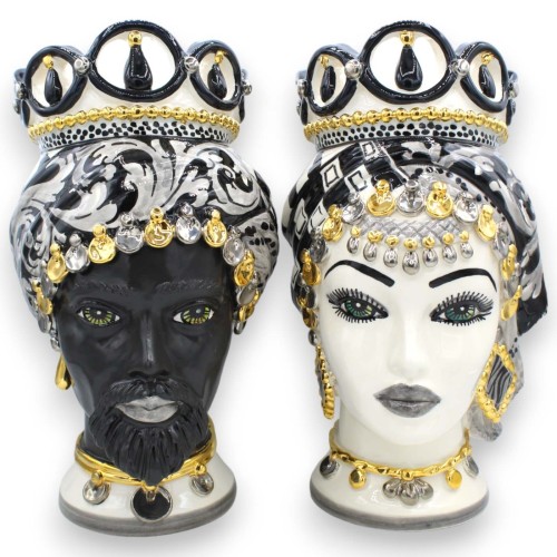 Sicilianska hedhuvuden (1 st) h ca 32 cm Caltagirone keramik, modern dekoration, 24k rent guld emalj, matt mörkbrun MD2 