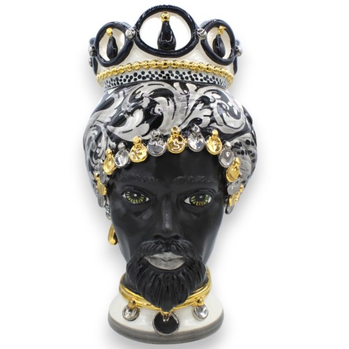 Sicilianska hedhuvuden (1 st) h ca 32 cm Caltagirone keramik, modern dekoration, 24k rent guld emalj, matt mörkbrun MD2