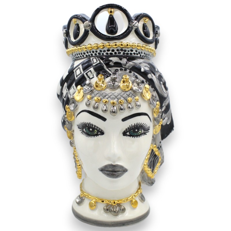 Sicilian Moor heads (1pc) h approx. 32 cm Caltagirone ceramic, modern decoration, 24k pure gold enamel, matt dark brown 