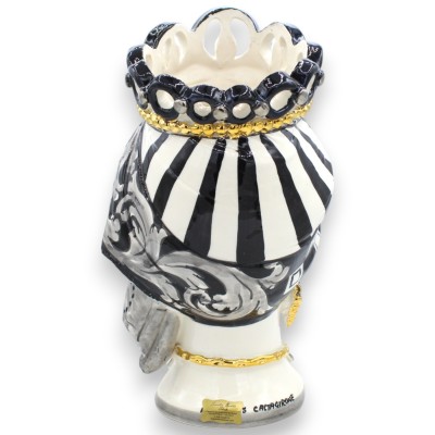 Sicilian Moor heads (1pc) h approx. 32 cm Caltagirone ceramic, modern decoration, 24k pure gold enamel, matt dark brown 