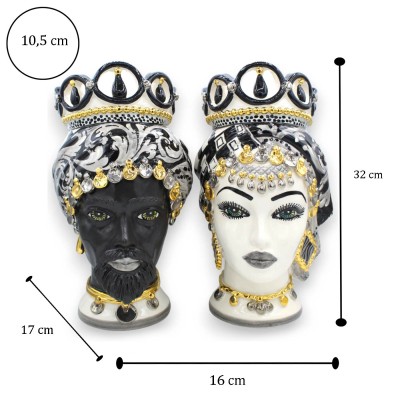 Głowy wrzosowisk sycylijskich (1 szt.) wys. ok. 32 cm Ceramika Caltagirone, nowoczesna dekoracja, emalia z 24-karatowego