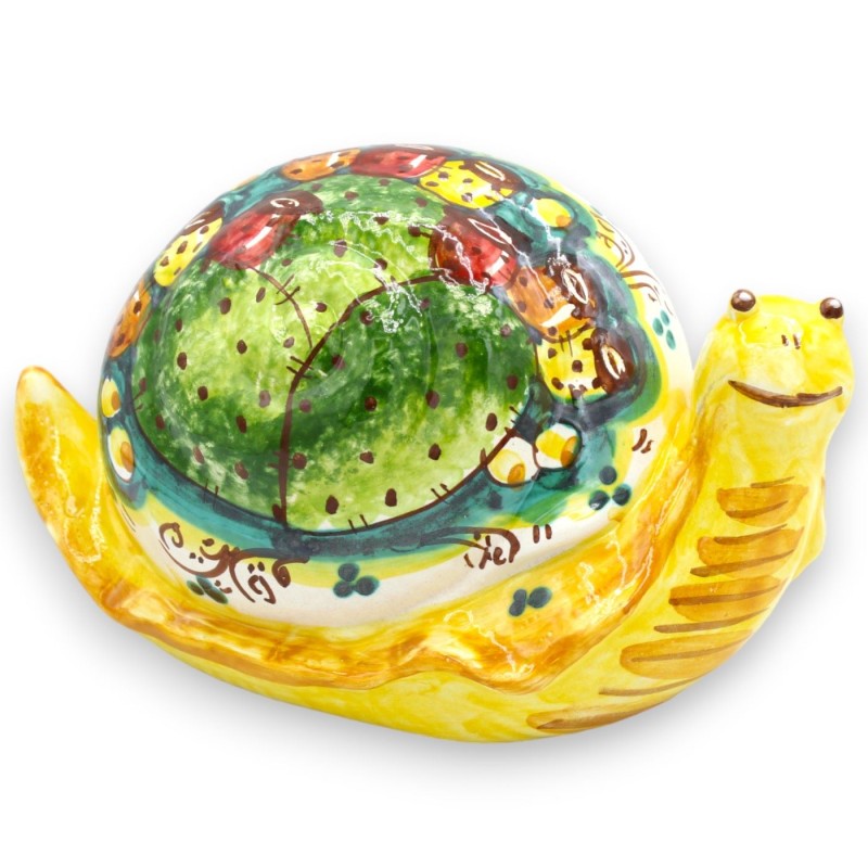 Caltagirone Ceramic Giant Lucky Charm Snail, h 13 x 20 cm approx. Prickly pear decoration - 