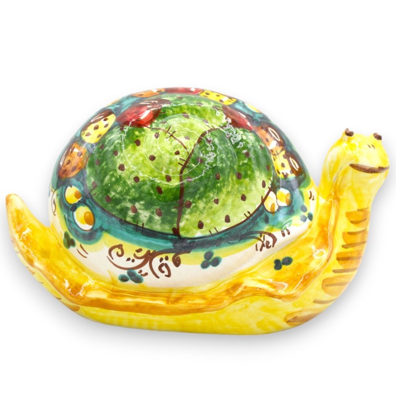 Caltagirone Ceramic Giant Lucky Charm Snail, h 13 x 20 cm approx. Prickly pear decoration - 