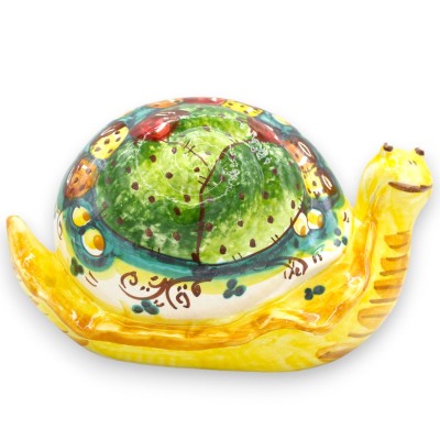 Escargot porte-bonheur géant en céramique Caltagirone, h 13 x 20 cm environ. Décoration de figue de Barbarie - 