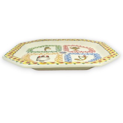 Åttakantig platt bricka, Caltagirone keramik, L 32 x 32 cm ca. fläta och sicilianska yxorna dekoration - 