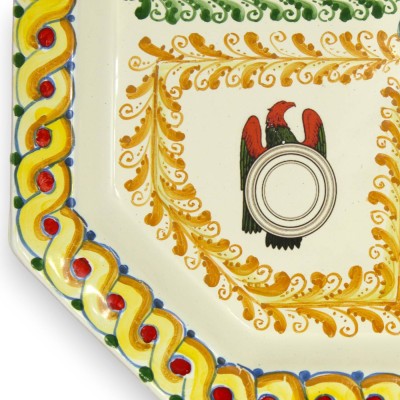 Bandeja plana octogonal, cerâmica Caltagirone, L 32 x 32 cm aprox. decoração de trança e eixos sicilianos - 