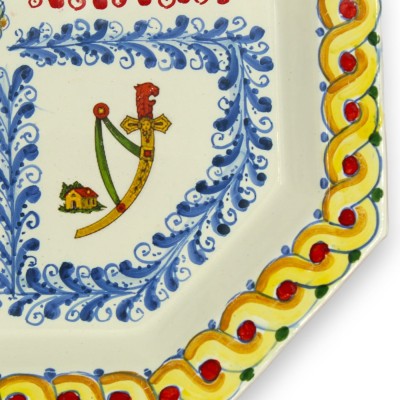 Octagonal plate tray, Caltagirone ceramic, L 32 x 32 cm approx. Sicilian braid and axes decoration - 