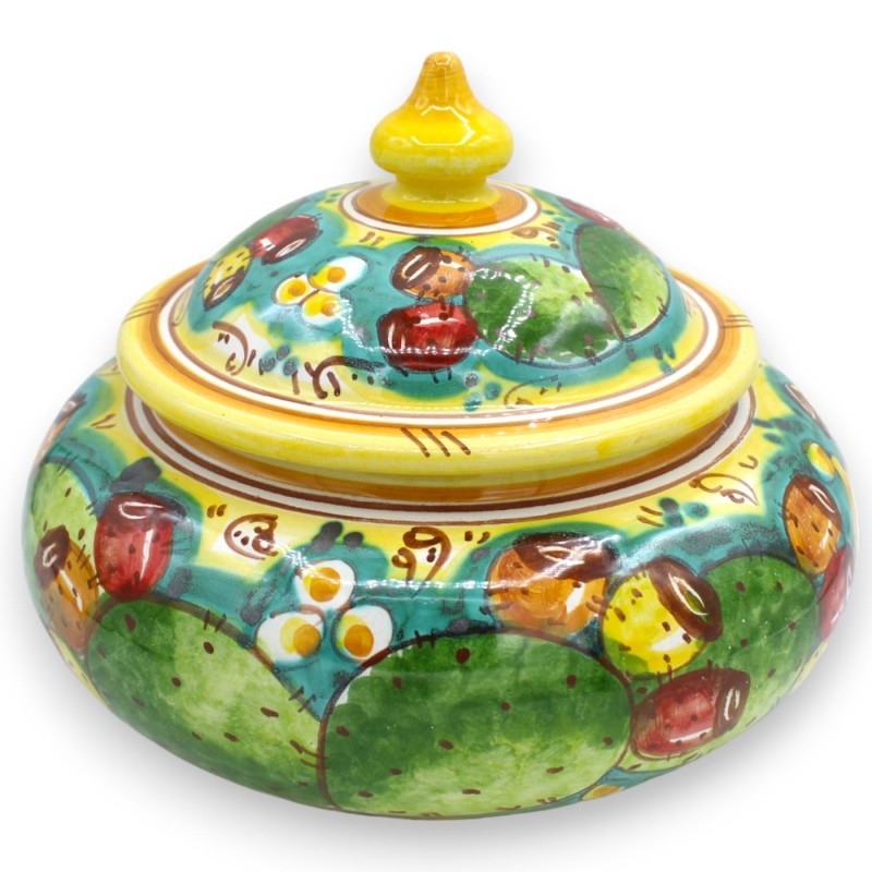 Pot à Biscuits ou Boîte à Bijoux en Céramique Caltagirone - Ø 23 x h 18 cm environ. décoration de figue de Barbarie - 