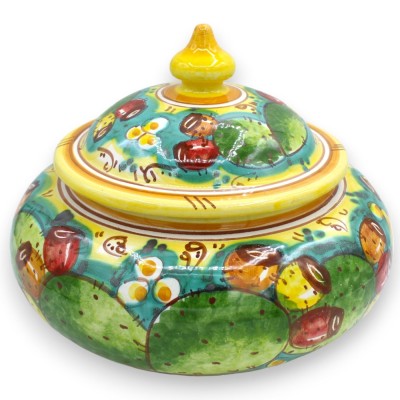 Keksdose oder Schmuckkästchen aus Keramik von Caltagirone – ca. Ø 23 x H 18 cm. Feigenkaktus-Dekoration - 