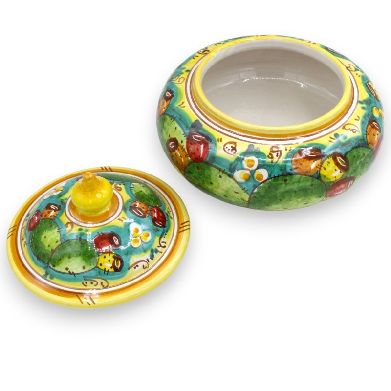 Frasco para Biscoitos ou Caixa para Joias em Cerâmica Caltagirone - Ø 23 x h 18 cm aprox. decoração de pera espinhosa - 