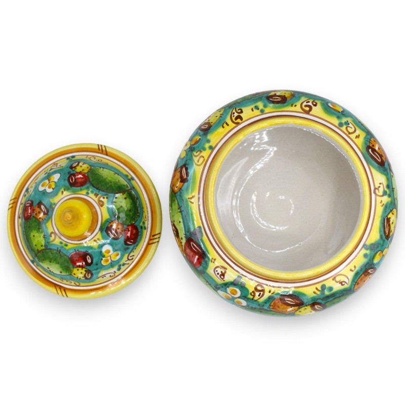 Keksdose oder Schmuckkästchen aus Keramik von Caltagirone – ca. Ø 23 x H 18 cm. Feigenkaktus-Dekoration - 
