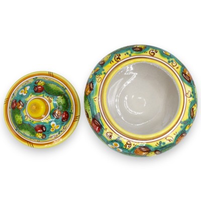 Caltagirone keramisk kexburk eller smyckeskrin - Ø 23 x h 18 cm ca. prickly pear dekoration - 