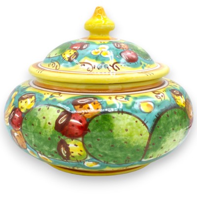 Caltagirone keramische koekjespot of sieradendoos - Ø 23 x h 18 cm ca. cactusvijgdecoratie - 