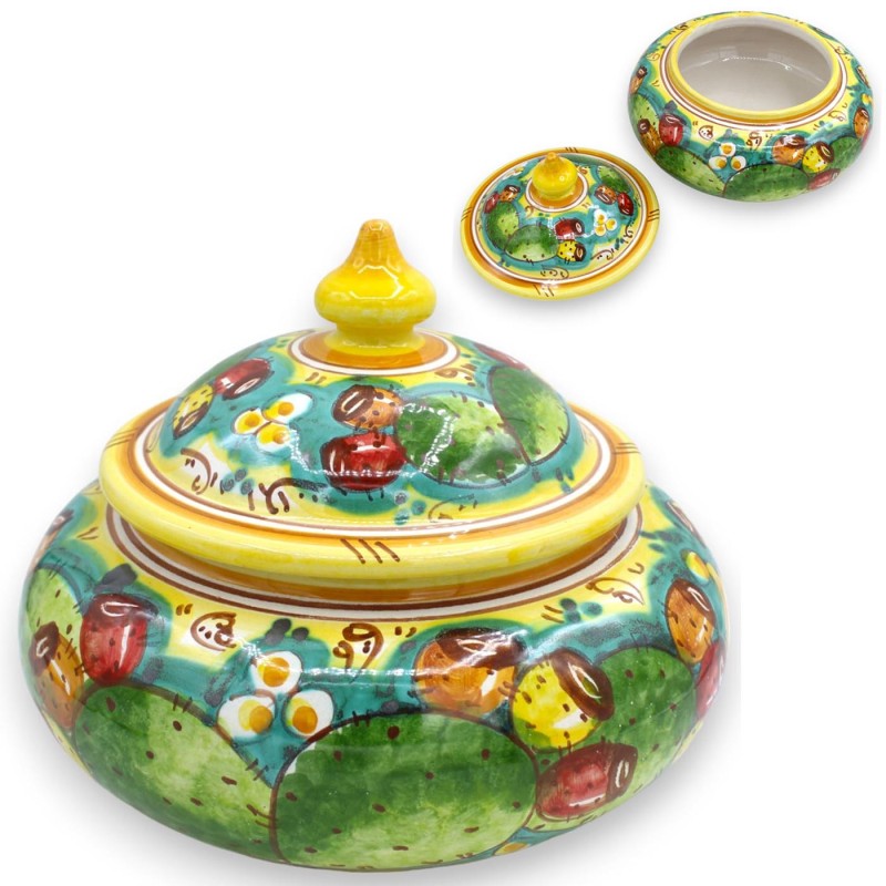 Frasco para Biscoitos ou Caixa para Joias em Cerâmica Caltagirone - Ø 23 x h 18 cm aprox. decoração de pera espinhosa - 