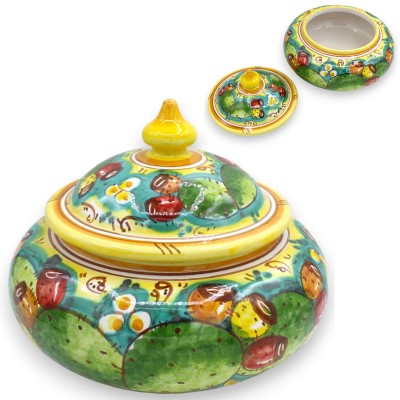 Frasco para Biscoitos ou Caixa para Joias em Cerâmica Caltagirone - Ø 23 x h 18 cm aprox. decoração de pera espinhosa - 