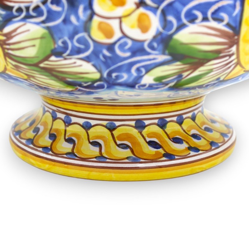 Pote para biscoitos ou caixa para joias com haste, em cerâmica Caltagirone - Ø 22 x h 20 / 22 cm aprox. Decoração de lim