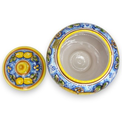 Pote para biscoitos ou caixa para joias com haste, em cerâmica Caltagirone - Ø 22 x h 20 / 22 cm aprox. Decoração de lim