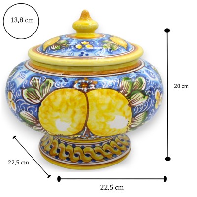 Biscuit Jar or Jewelry Box with Stem, in Caltagirone Ceramic - Ø 22 x h 20 / 22 cm approx. Lemon decoration - 