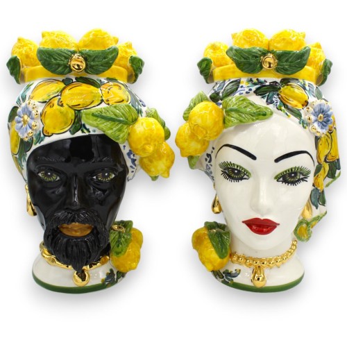 Cabezas de moro siciliano (1 pieza) h aprox. Cerámica caltagirone, esmalte de oro puro, decoración y aplicaciones de lim