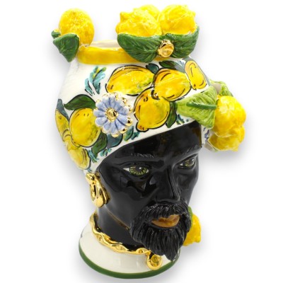 Sicilianska hedhuvuden (1 st) h ca 30 cm Caltagirone keramik, rent guld emalj, citron dekoration och applikationer - 