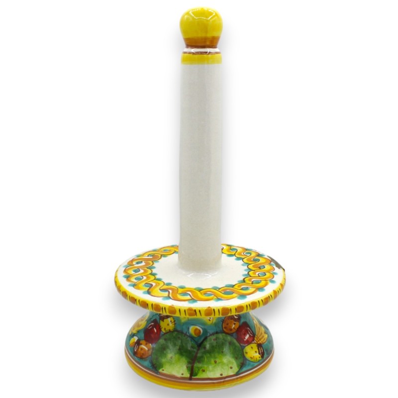 Caltagirone-Keramik-Küchenrollenhalter – H 30 und Ø ca. 16 cm. Zopf und Feigenkaktus-Dekoration - 