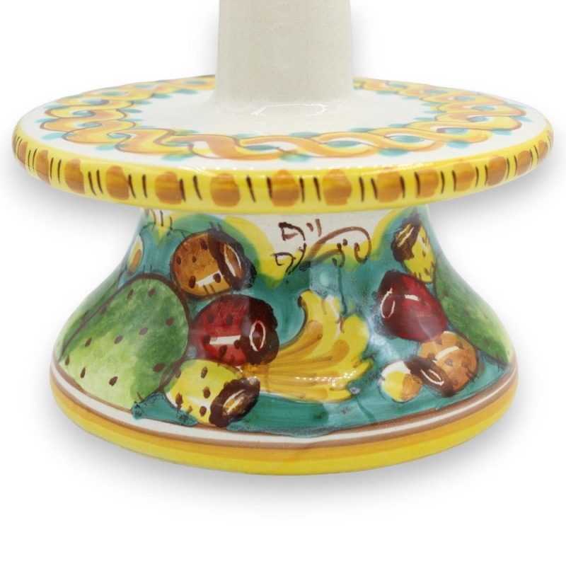 Caltagirone-Keramik-Küchenrollenhalter – H 30 und Ø ca. 16 cm. Zopf und Feigenkaktus-Dekoration - 