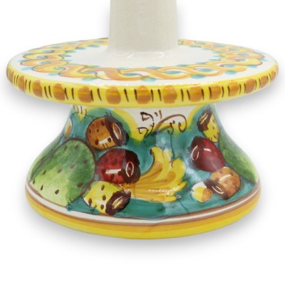 Caltagirone ceramic kitchen roll holder - h 30 and Ø 16 cm approx. braid and prickly pear decoration - 