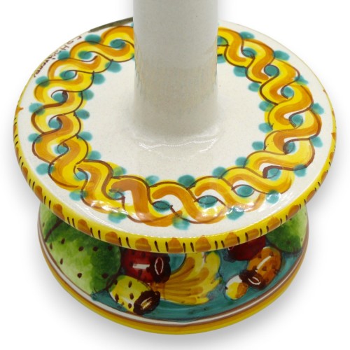 Porta rotolo da cucina in ceramica Caltagirone - h 30 e Ø 16 cm ca. decoro treccia e ficodindia -  2
