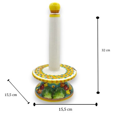 Caltagirone-Keramik-Küchenrollenhalter – H 30 und Ø ca. 16 cm. Zopf und Feigenkaktus-Dekoration - 