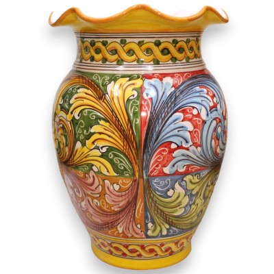 Glasvase mit Wellenschliff, ca. H 40 x Ø 28 cm. Caltagirone-Keramik mit barockem Mehrfarben- und Zopfdekor - 