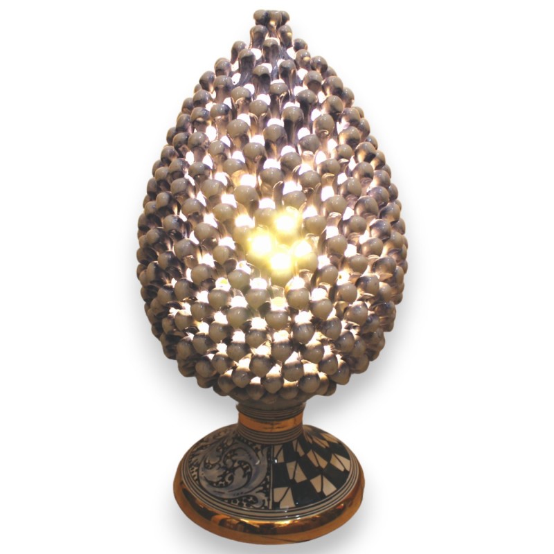 Perforowana lampa Pigna, ceramika Caltagirone, wys. 50 cm. Antyczny błękit, nowoczesna dekoracja, emalia z 24-karatowego