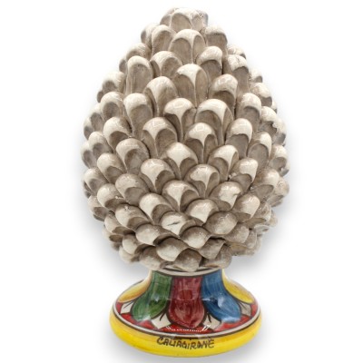 Piña de pino de cerámica siciliana de Caltagirone, altura aprox. (1 pieza) Blanco antiguo con tallo de decoración aleato