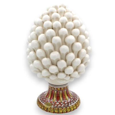 Pigna Siciliana in Ceramica Caltagirone con opzione h 25 cm o h 30 cm ca. (1pz) Bianco con gambo decoro barocco - 