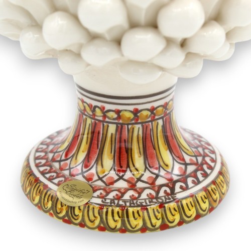 Pigna Siciliana in Ceramica Caltagirone, h 25 cm o h 30 cm ca. (1Unità) Bianco con gambo decoro arco geometrico -  2
