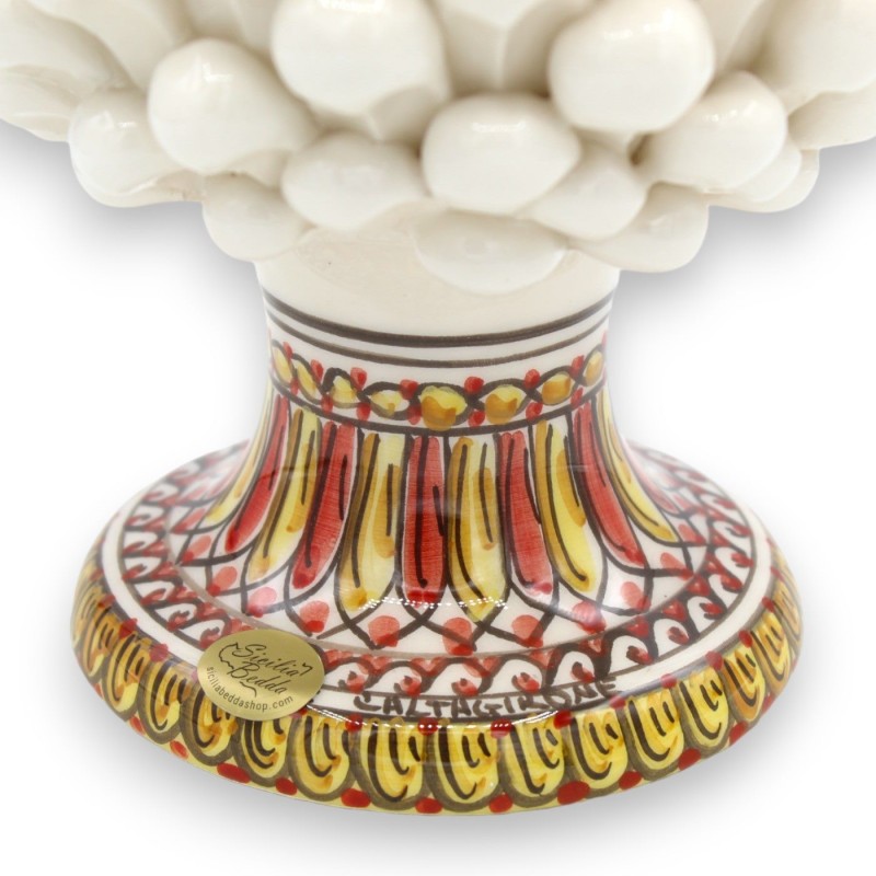 Pigna Siciliana in Ceramica Caltagirone con opzione h 25 cm o h 30 cm ca. (1pz) Bianco con gambo decoro barocco - 
