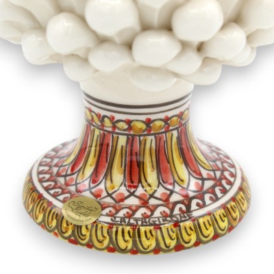 Pigna Siciliana in Ceramica Caltagirone con opzione h 25 cm o h 30 cm ca. (1pz) Bianco con gambo decoro barocco - 