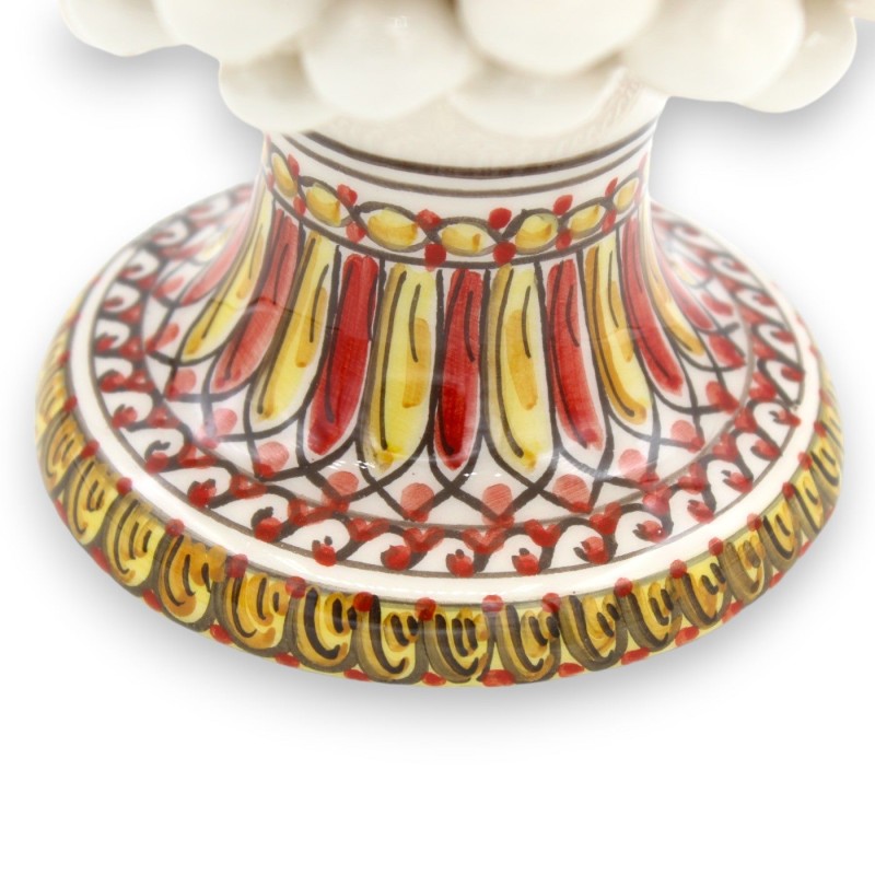Pigna Siciliana in Ceramica Caltagirone con opzione h 25 cm o h 30 cm ca. (1pz) Bianco con gambo decoro barocco - 