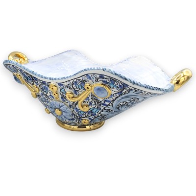 Mittstycke med handtag, i Caltagirone keramik, L 55 x h 30 cm ca. Modern dekoration med emalj i 24k rent guld - 