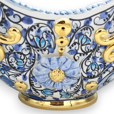 Centerpiece with handles, in Caltagirone ceramic, L 55 x h 30 cm approx. Modern decoration with 24k pure gold enamel - 