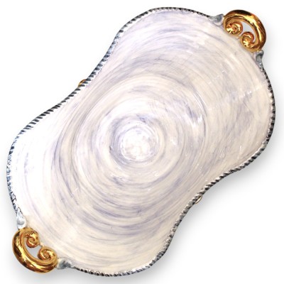 Centre de table avec poignées, en céramique Caltagirone, L 55 x h 30 cm environ. Décoration moderne avec émail or pur 24