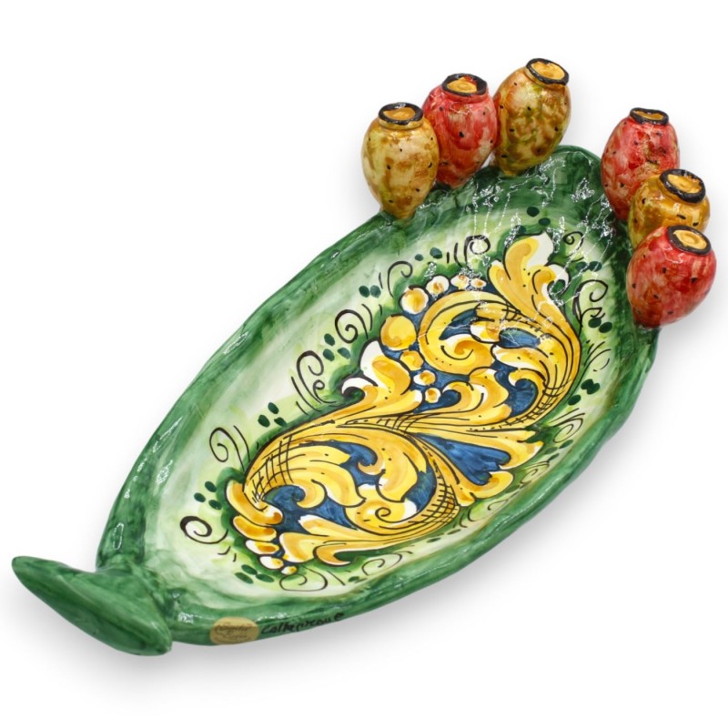 Pala Ficodindia vassoio svuota tasche, ceramica Caltagirone, decoro barocco - due misure (1Unità) - 