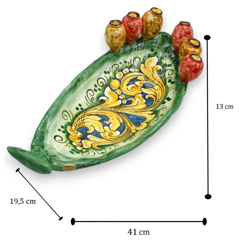 Pala Ficodindia tray empty pockets, Caltagirone ceramic, baroque decoration - two sizes (1pc) - 