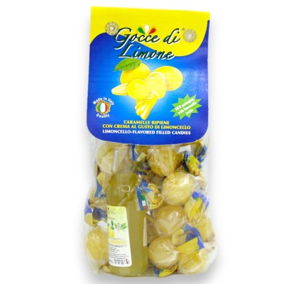 Hartbonbons mit Limoncello-Füllung, 120 g + 30 ml Flasche Limoncello - 