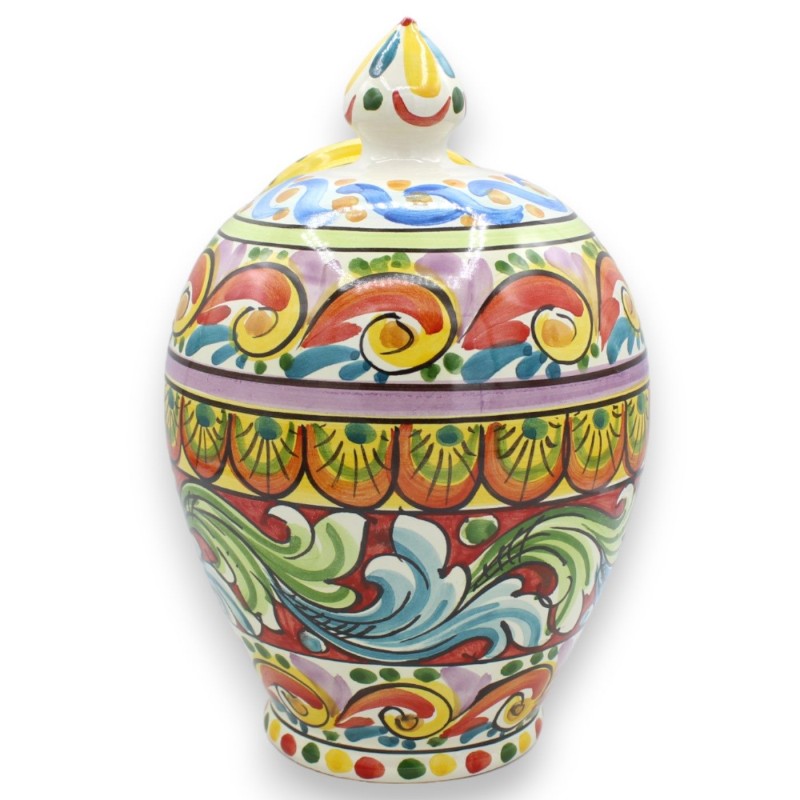 Typisk siciliansk saltkar i Caltagirone keramik, ca 25 cm hög. Multi dekoration och mångfärgad - 